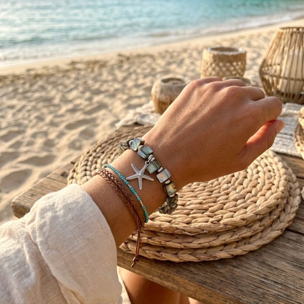 ✨ NEW Designs by Forte Iridescent Shell Starfish Bracelet - Coastal Boho ✨